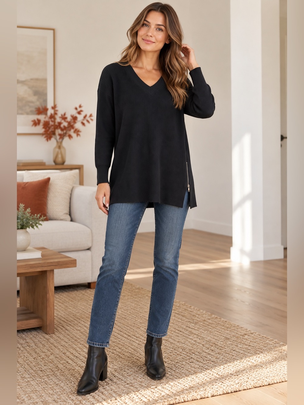 NWT Quince Black Ribbed 100% Cotton Sweater Size M